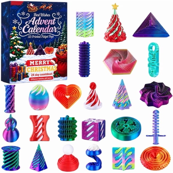 3D Printed Fidget Toys Advent Calendar 2026, 24-Day Christmas Countdown Calendar with 24 Pcs 3D Printed Sensory Fidget Toys,Xmas Stocking Stuffer Gifts for Kids Teens Adults