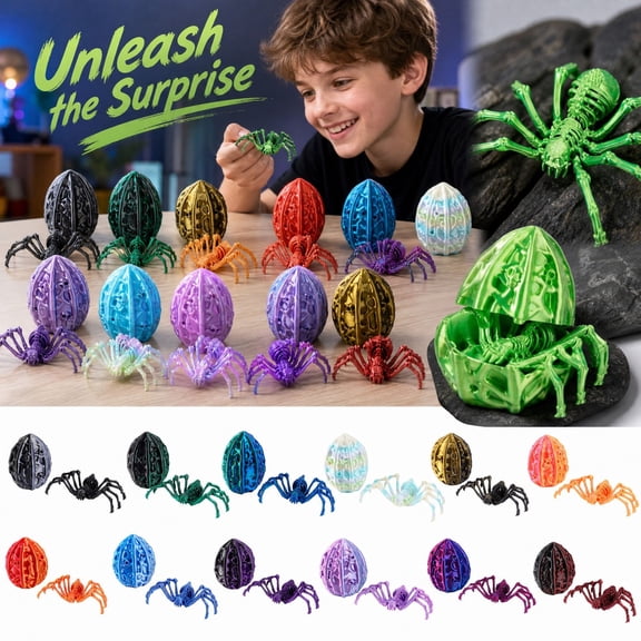 3D Printed Fidget Toys, Poseable Elastic Spider Egg Figurine, Novel 3D Printed Animals, Holiday Table Centerpiece Ornament, Light Green