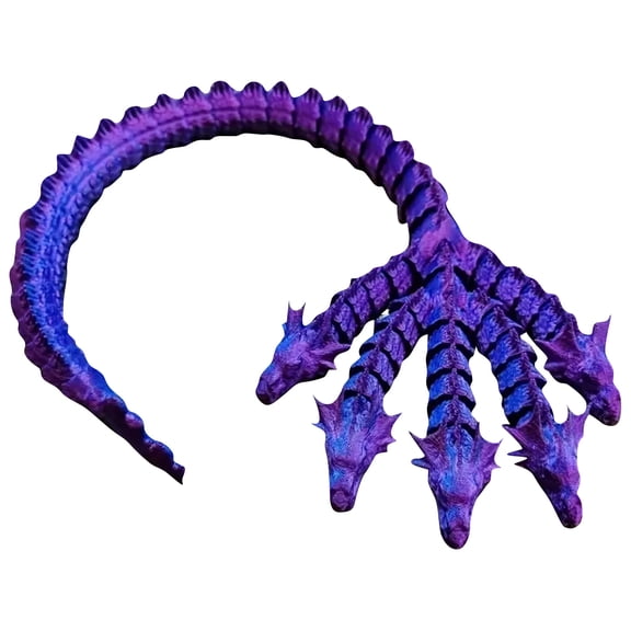 3D Printed Five-Headed Snake One-Piece Joint Movable Model Toy, Multi Color Articulated Serpent Ornament,Collectible Figurine & Stress Relief Fidget Toy,Purple
