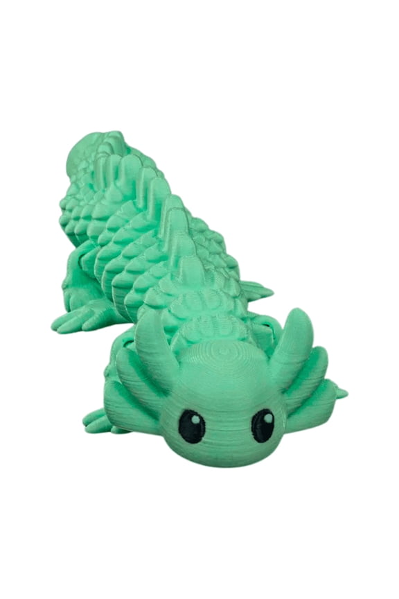 3D-Printed Flexi Axolotl  Adorable, Articulated & Fun! Color: Green