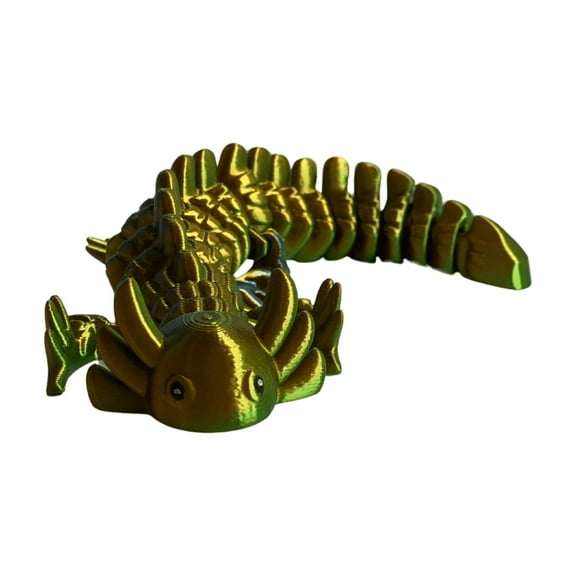 3D-Printed Flexi Axolotl Adorable, Articulated & Fun! Color: Silk Chameleon Green-Gold