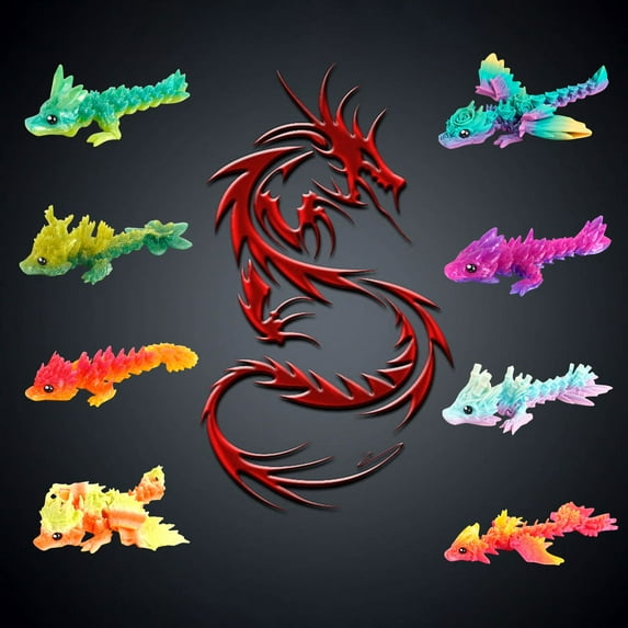 3D Printed Flexible Articulated Dragon Toy With Articulated Limbs And Tail For Dynamic Movement, Colorful Crystal Forest Inspired Design With Smooth Textured Surface, Ideal Home