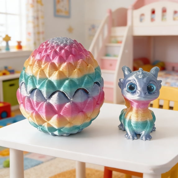 3D Printed Flexible Dragon with Decorative Dragon Egg Rainbow for Stress Anxiety Relief and Aesthetic Room Decor Unique Gift Idea