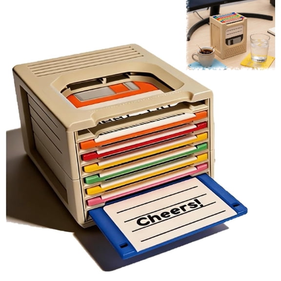 3D Printed Floppy Disk Coaster Set with Mechanical Click, Retro Desk Decor for Home, Office & 80s Computer Setup, Vintage Tech Coaster Holder(RL 1 Set)