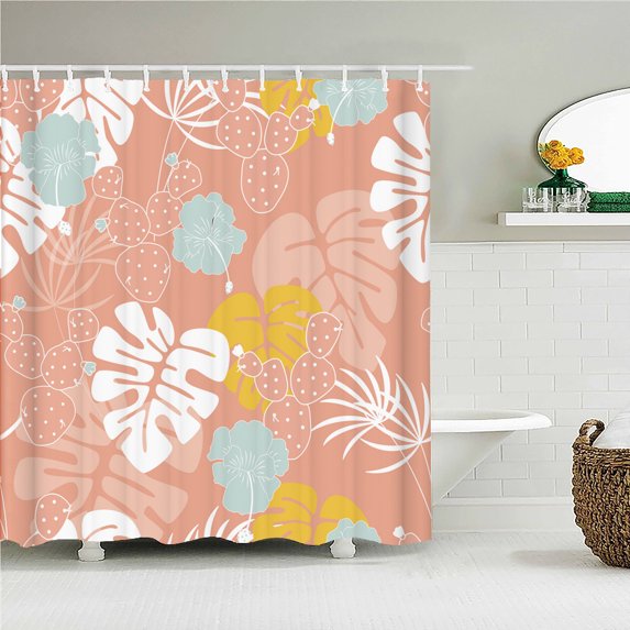 3D Printed Flower Leaves Shower Curtains Waterproof Polyester Fabric Curtains fo