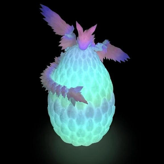 3D Printed Flying Dragon in Egg - Glow Rainbow - Surprise Egg with Flexible Winged Dragon Inside, Mystery Beautiful Fidget Toy, Birthday Gift, Desk Figure Decor