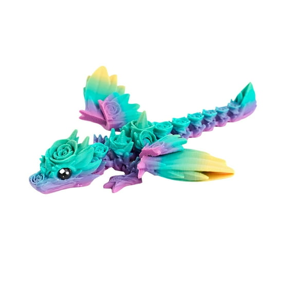 3D Printed Flying Dragon Rose Rainbow 1 Model Ornament For Collection Desktop