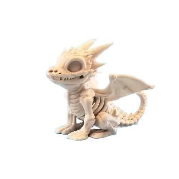3D Printed Flying Dragon Skeleton Statue Gothic Home Ornament Desk Shelf, Modern abstract dragon skeleton art, study, office, or entryway display.