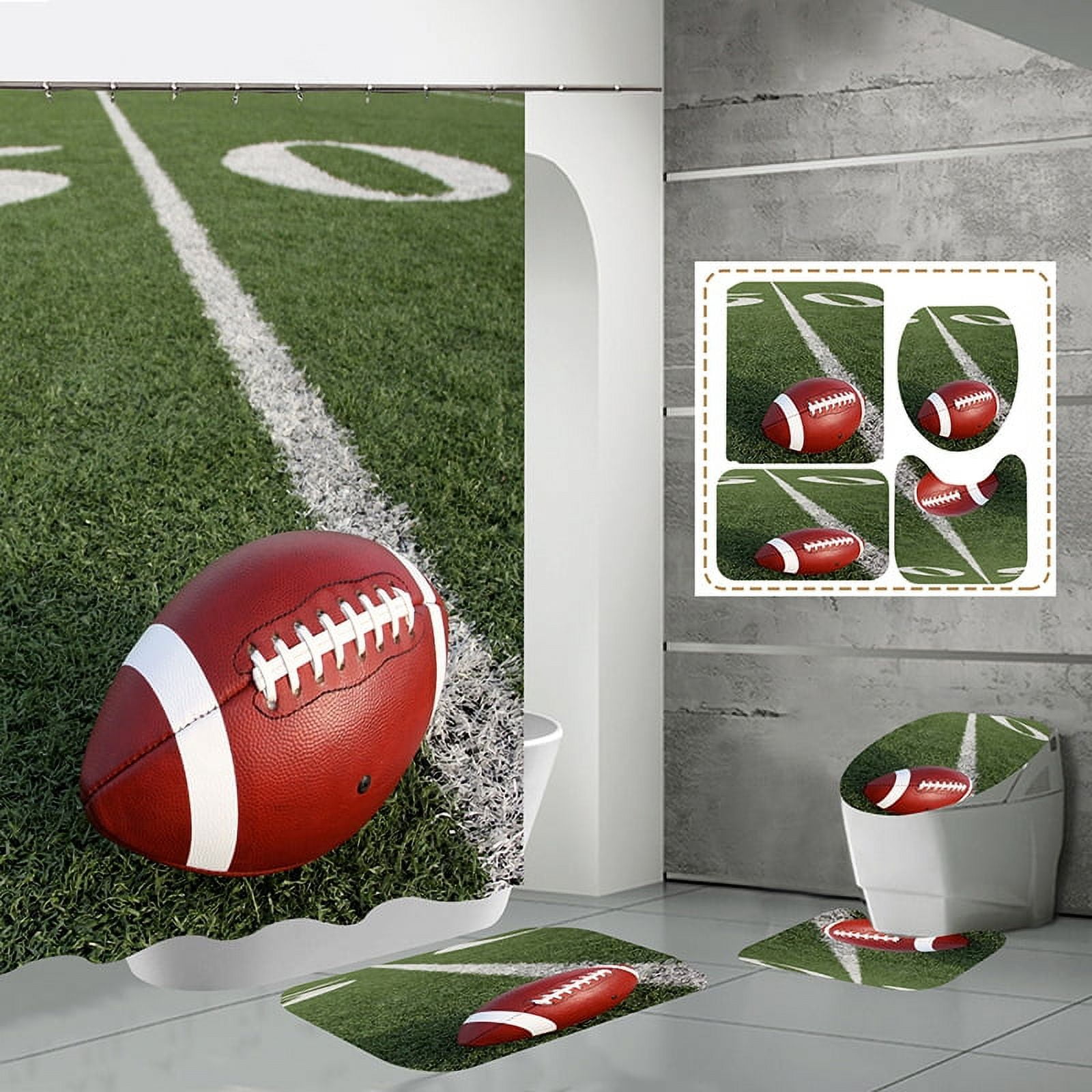 3D Printed Football Shower Curtains for Bathroom Sports Theme Shower
