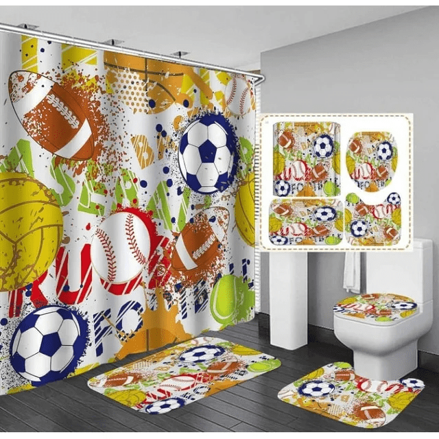3D Printed Football Shower Curtains for Bathroom Sports Theme Shower