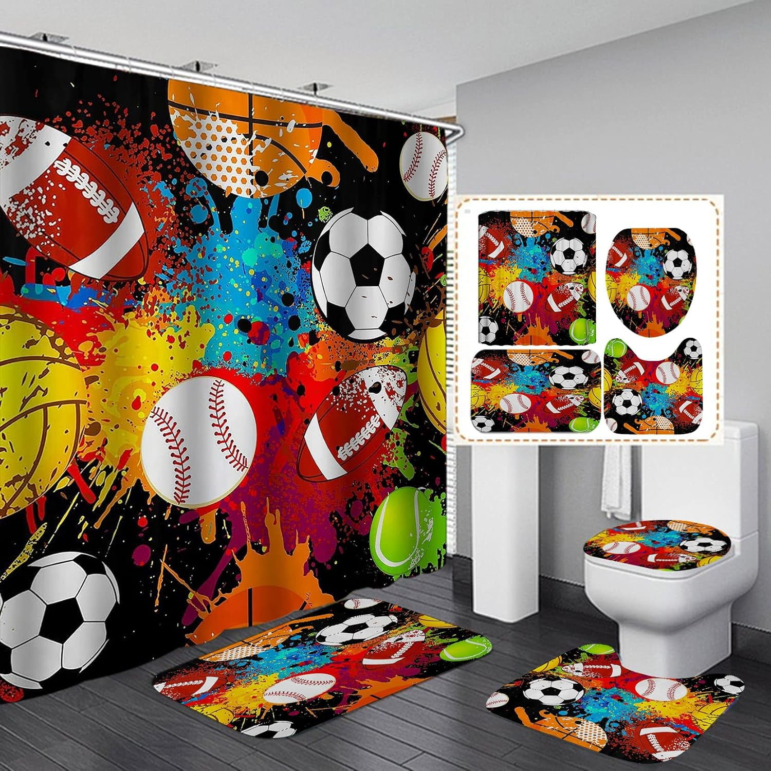 3D Printed Football Shower Curtains for Bathroom Sports Theme Shower