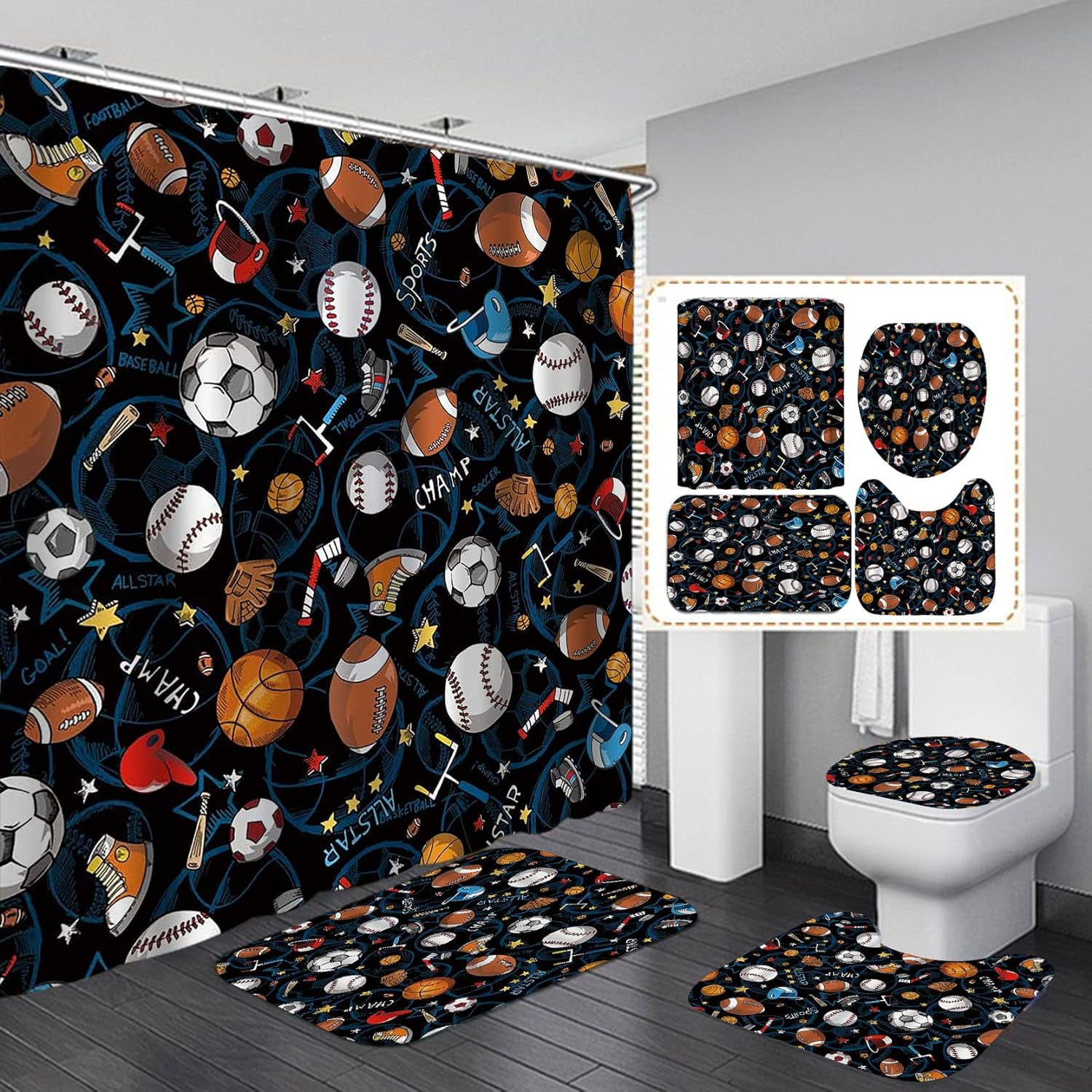3D Printed Football Shower Curtains for Bathroom Sports Theme Shower