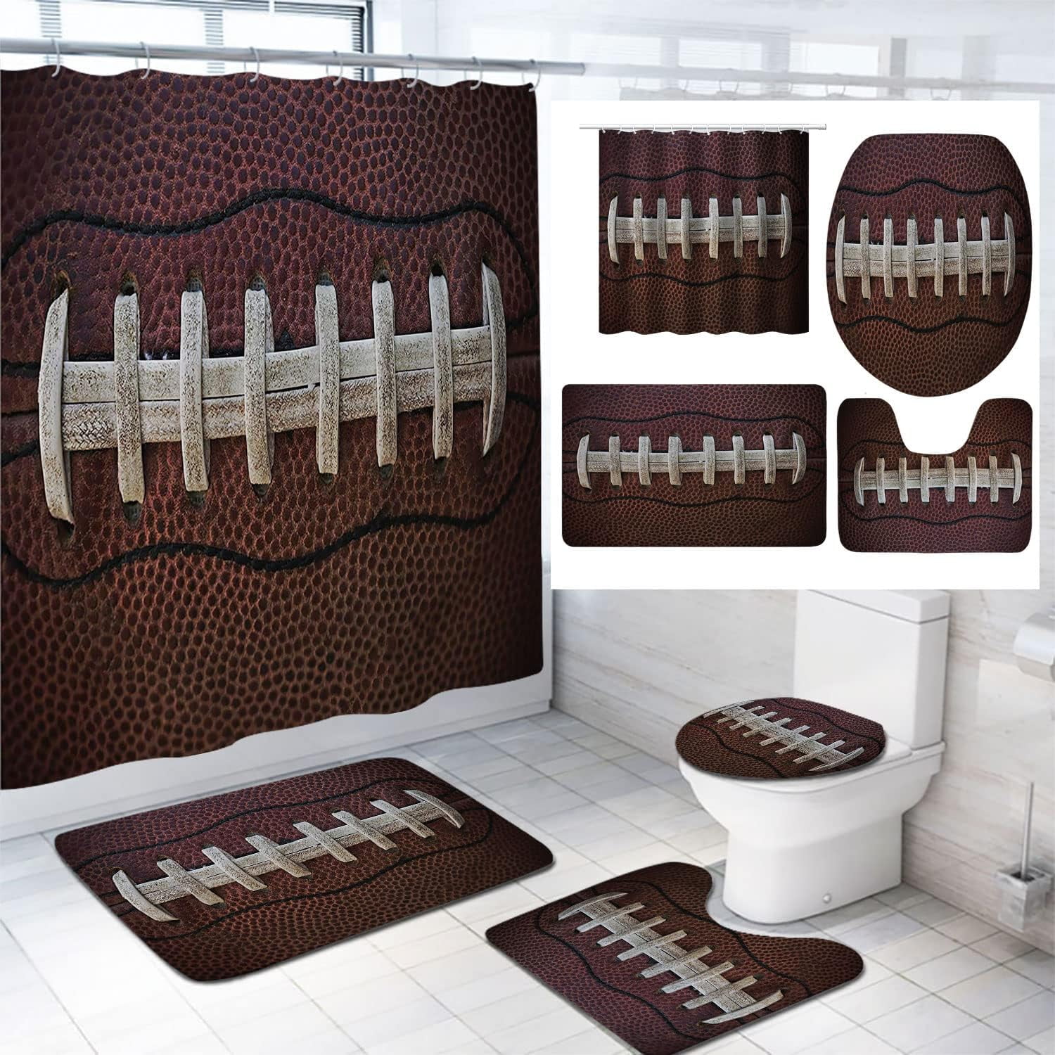 3D Printed Football Shower Curtains for Bathroom Sports Theme Shower
