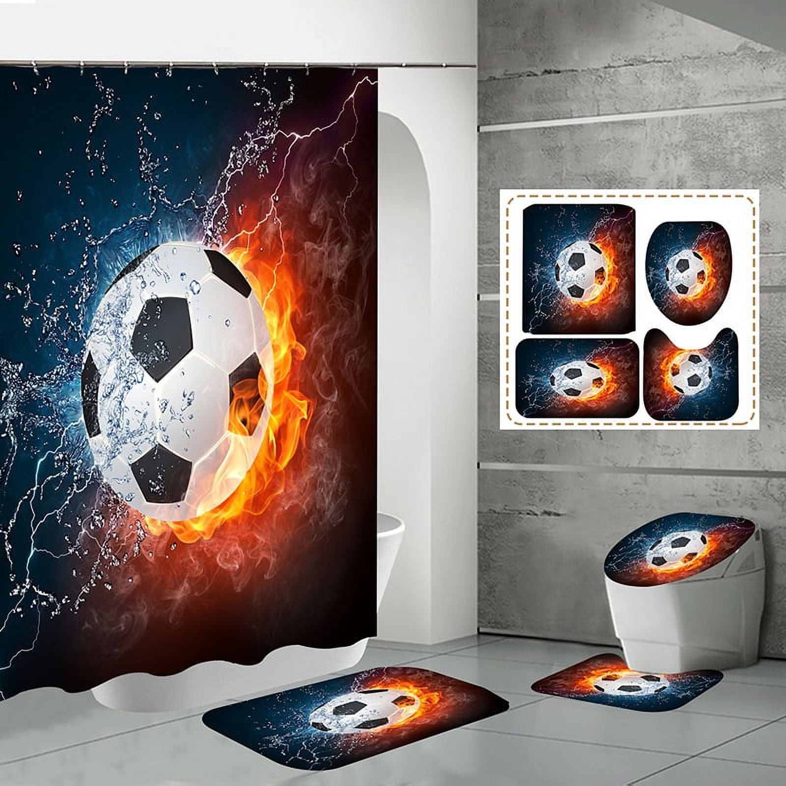 3D Printed Football Shower Curtains for Bathroom Sports Theme Shower