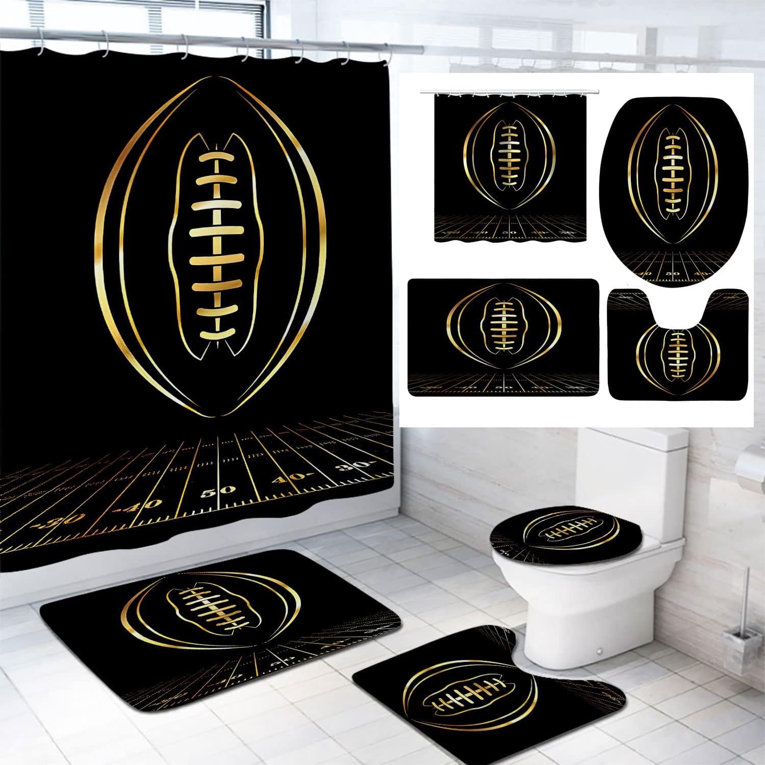 3D Printed Football Shower Curtains for Bathroom Sports Theme Shower
