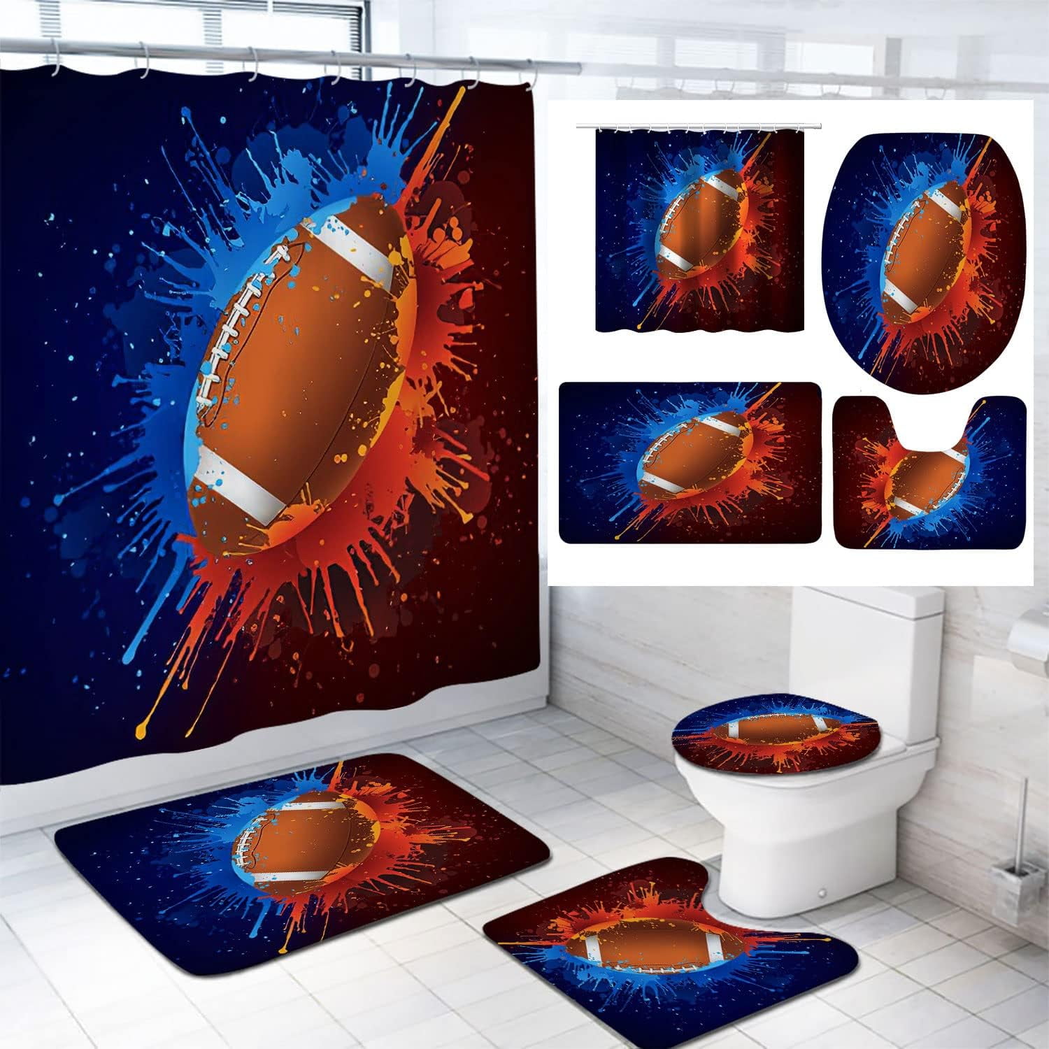 3D Printed Football Shower Curtains for Bathroom Sports Theme Shower