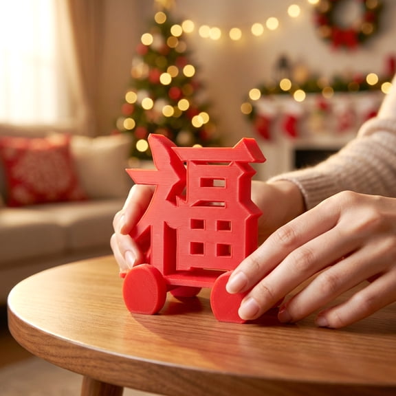 3D Printed Fu Chinese Character Ornament, Blessing Decoration for Home, Traditional Feng Shui Decor, Chinese New Year Spring Festival Gift, Desktop Display A