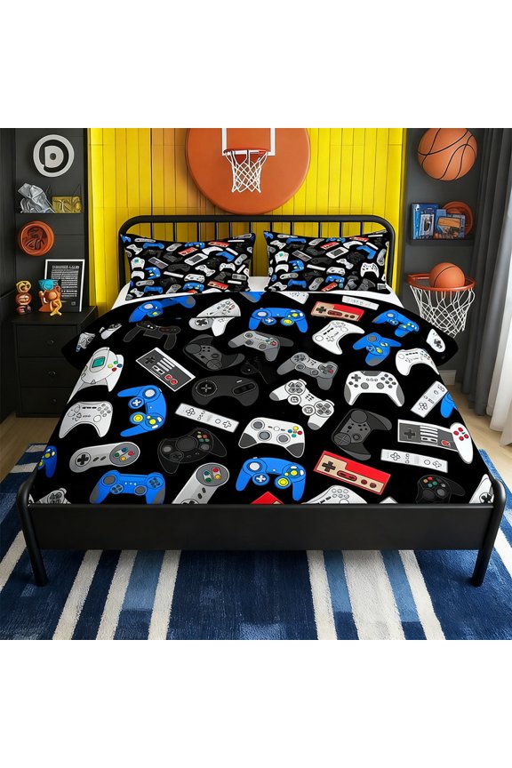 3D Printed Gaming Bedding Set, Gamer Comforter Cover with Pillowcases, Cool Video Game Themed Design for Boys Men, Soft Microfiber, Machine Washable, Perfect Christmas Birthday Gift