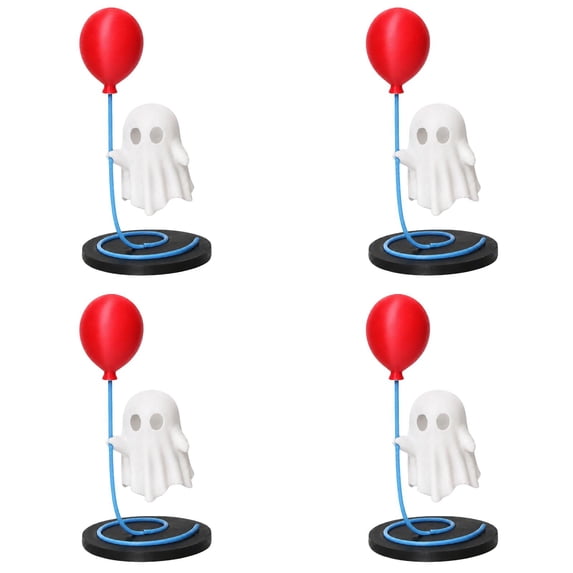 3D Printed Ghost Figurine With Red Balloon, Tabletop Desk Shelf Ornament, Non Light Version, Style D.