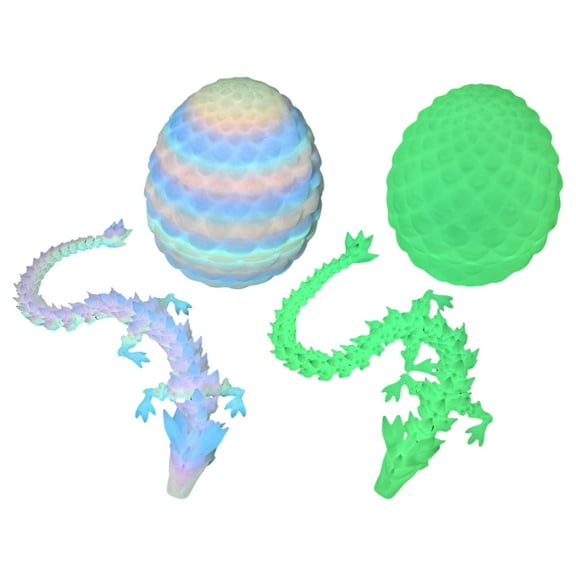 3D Printed Glow in the Dark Fully Articulated Gradient Crystal Dragon Toy Set with Dragon Egg - 1 Dragon, 1 Egg, Realistic Movable Desktop Decorative Ornament (30cm Dragon + 13cm Egg)