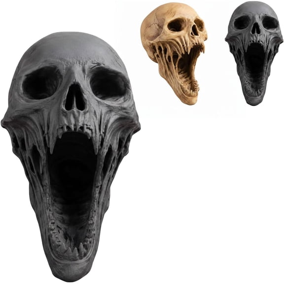 3D Printed Gothic Skull Figurine, 6.5in Open Mouth Dark Horror Desk Decor for Art Display Gift