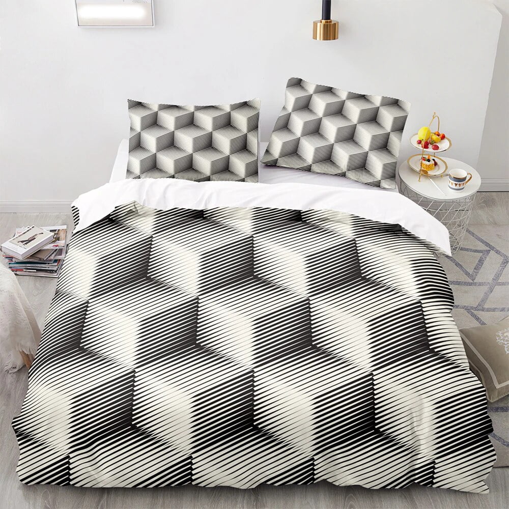 3D Printed Gray Geometric Pattern Duvet Cover Set King Twin Full Size Polyester Comforter Cover