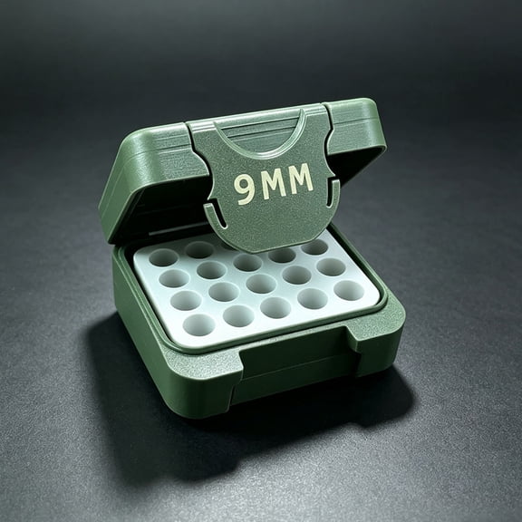 3D Printed Green 9MM Ammo Storage Box, Small Portable Ammunition Organizer Container for Range Outdoor Use