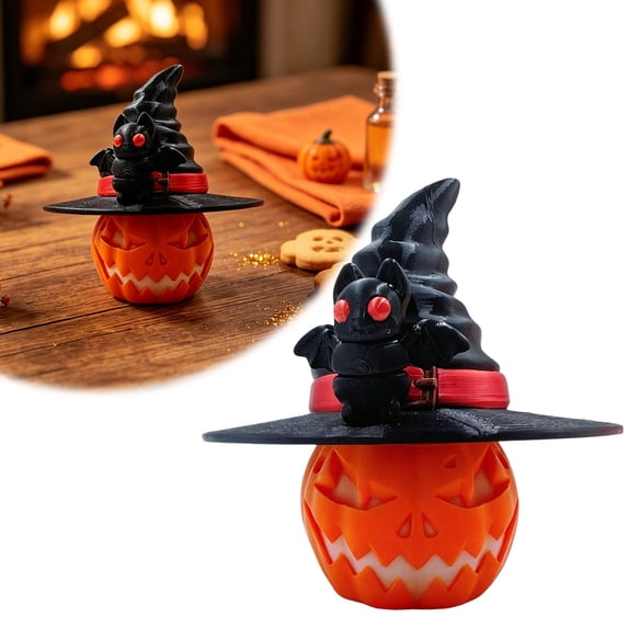3D Printed Halloween Pumpkin Witch Hat Ornament, Halloween Home Decor, Tabletop Shelf Display, Holiday Gift Accessory, Home Office Halloween Decoration Gift, Classic