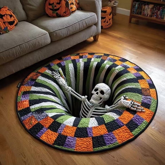 3D Printed Halloween Rugs - Optical Illusion with Depth Pattern, Non-Slip Soft Fabric Realistic Effect Festive Decoration Mat for Hallway Entrance Living Room