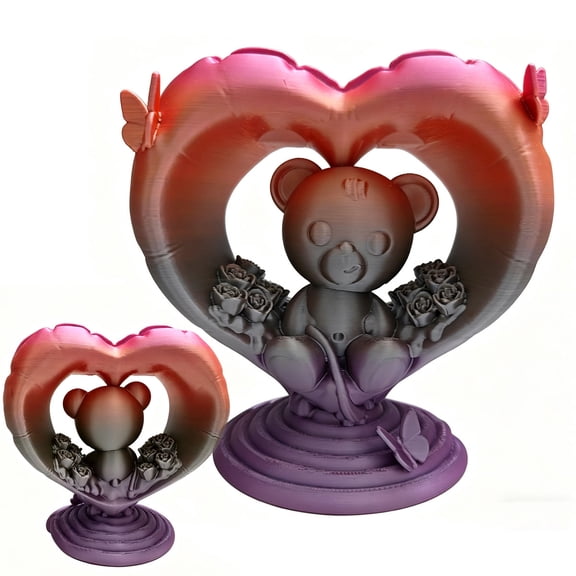 3D Printed Heart Bear Figurine - Little Bear Ornament with Heart Shape, Cute Statue for Home Decor,Decorative Figurines