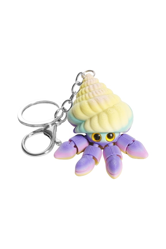 3D Printed Hermit Crab Keychain - Cute Pastel Color (Sky Blue Accent) 3D Printed Design With Sturdy Keyring - For Backpacks, Keys, Bags, Daily Use, Gifting