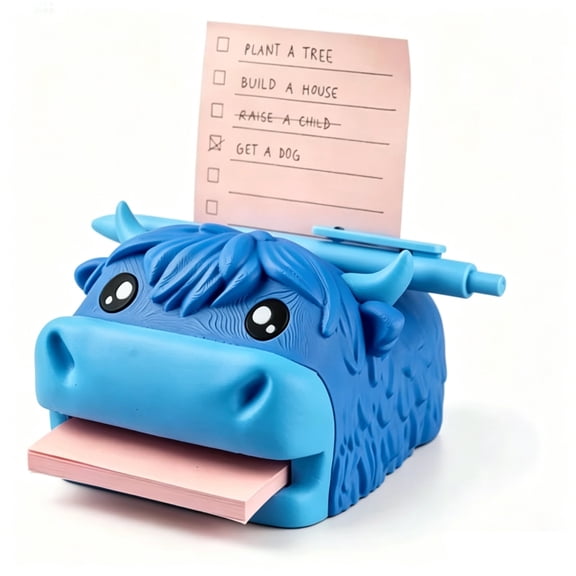 3D Printed Highland Cow Sticky Note Holder 3 X 3 Inch Desk Organizer with 3 Reusable Stencils Template Cute Pen Rest Memo Pad Dispenser for Office Workers Students Highland Cow Lovers