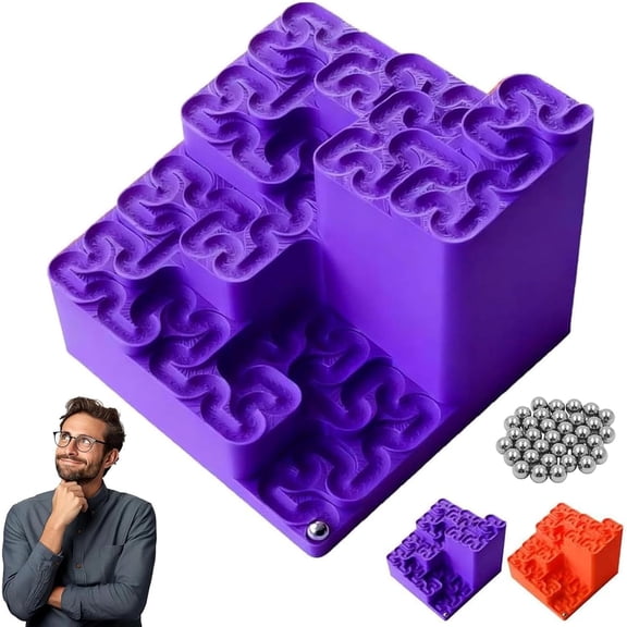 3D Printed Hilbert Curve Marble Run Desk Toy, Endless Loop Fractal Maze with Steel Ball, PLA Kinetic Art Math Fidget for Adults Kids Office Stress Relief Decor (LK)
