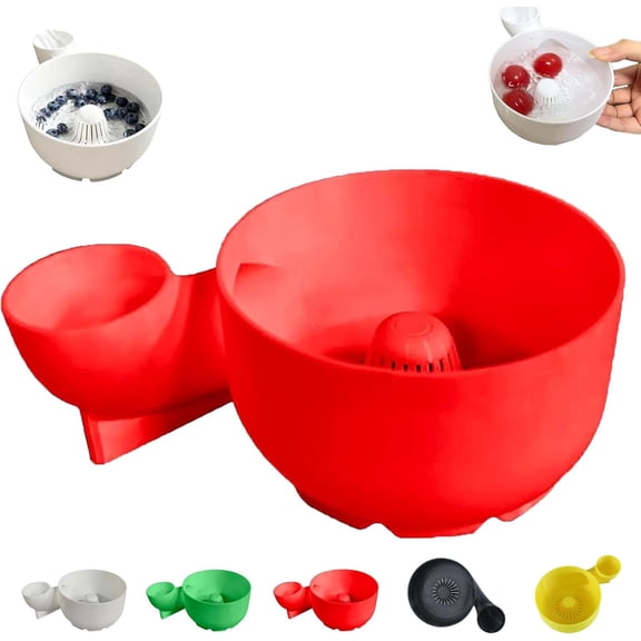 3D-Printed Hydro Bowl - Food-grade materials, Automatic Fruit Washer Spinner Bowl, Multipurpose Rinse Drain Basket, Portable Fruit Cleaning Drain Tool, for Home Kitchens, Picnics(Red)