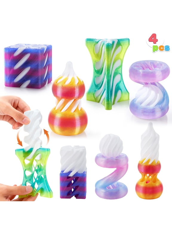 4 Pcs 3D Printed Fidget Toys Impossible Spiral Cone Flexible Pyramid Passthrough Cool Fidgets Stress Relief Gifts for Birthday