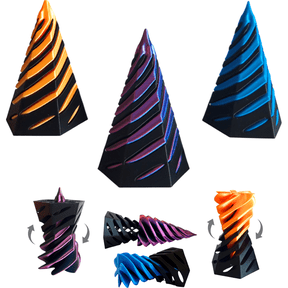3D Printed Impossible Pyramid Passthrough Toy Set of 3 (2.5 Inch) – Optical Illusion Desk Toy, Fidget Display, Conversation Piece, Office Decor, Orange, Blue, Tri-Color Red Blue Green
