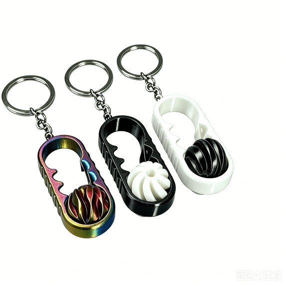 3D Printed Keychain Toy Spiral Fidget Pendant,Portable Anxiety Relief Sensory Keyring for Keys Bags Wallets,Fun Desk Accessory Black