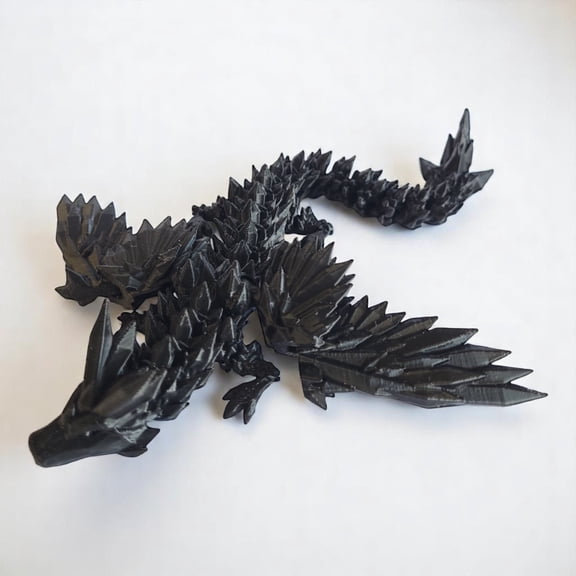 3D Printed Large Crystal Dragon with Wings (Black Color) – Flexible 19 Inch 3D Printed Toy Dragon, Great for Gift Bags, Desk Decor, Party Favors