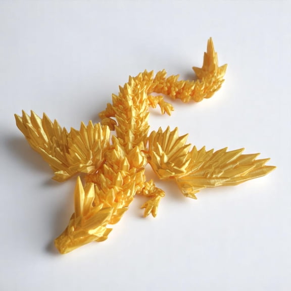 3D Printed Large Crystal Dragon with Wings (Gold Color) – Flexible 19 Inch 3D Printed Toy Dragon, Great for Gift Bags, Desk Decor, Party Favors