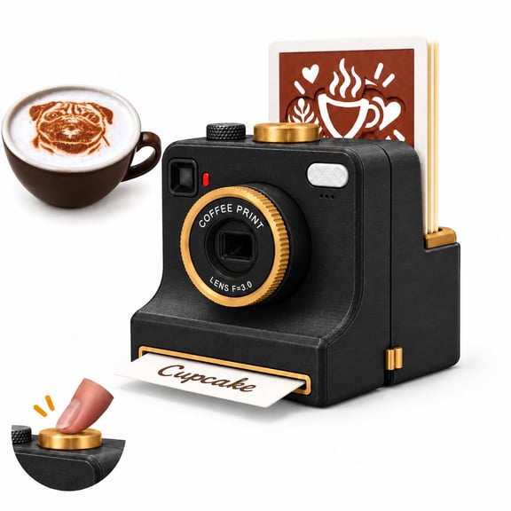 3D Printed Latte Art Camera, Coffee Stencil Maker with 4 Stencils, Manual Coffee Powder Decorator,Coffees Printer