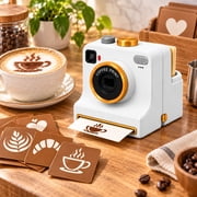3D Printed Latte Art Camera, Manual Coffee Art Printer with Multiple Stencil Cards, Creative Beverage Decoration Device for Cappuccino Coffee Milk Tea Cafe Countertop and Drink Presentation, White