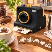 3D Printed Latte Art Camera, Manual Coffee Art Printer with Multiple Stencil Cards, Creative Beverage Decoration Device for Cappuccino Coffee Milk Tea Cafe Countertop and Drink Presentation, Black