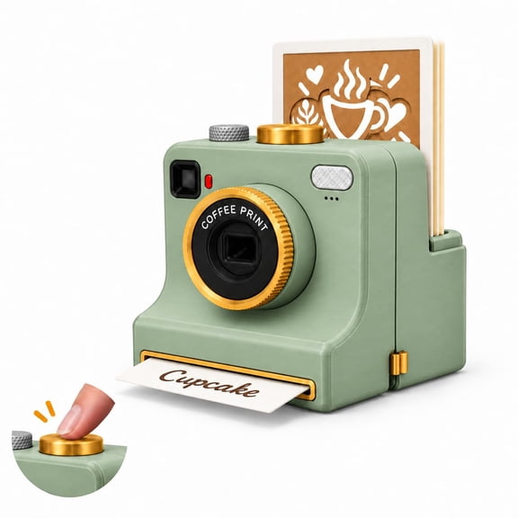3D Printed Latte Art Camera, Manual Coffee Powder Printer with Multiple Stencil Cards, Mechanical Coffee Stencil Maker for Cappuccino, Hot Chocolate, Desserts, Home Cafe (Black, 5 Template Cards)