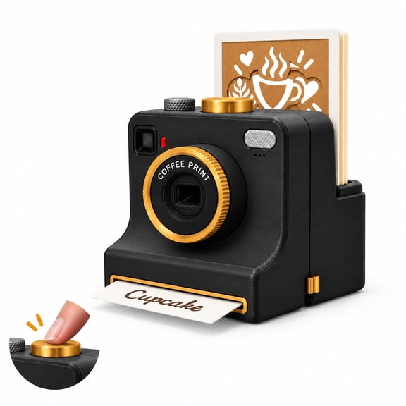 3D Printed Latte Art Camera, Manual Coffee Powder Printer with Multiple Stencil Cards, Mechanical Coffee Stencil Maker for Cappuccino, Hot Chocolate, Desserts, Home Cafe (Black, 5 Template Cards)