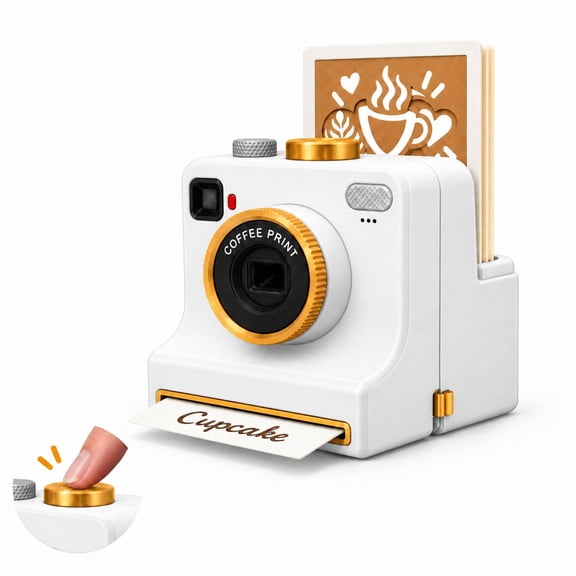 3D Printed Latte Art Camera, Manual Coffee Powder Printer with Multiple Stencil Cards, Mechanical Coffee Stencil Maker for Cappuccino, Hot Chocolate, Desserts, Home Cafe (Black, 5 Template Cards)