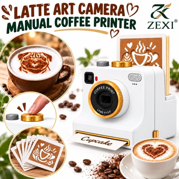 3D Printed Latte Art Camera, Manual Coffee Powder Printer with Multiple Stencil Cards, Mechanical Coffee Stencil Maker for Cappuccino, Hot Chocolate, Home Cafe