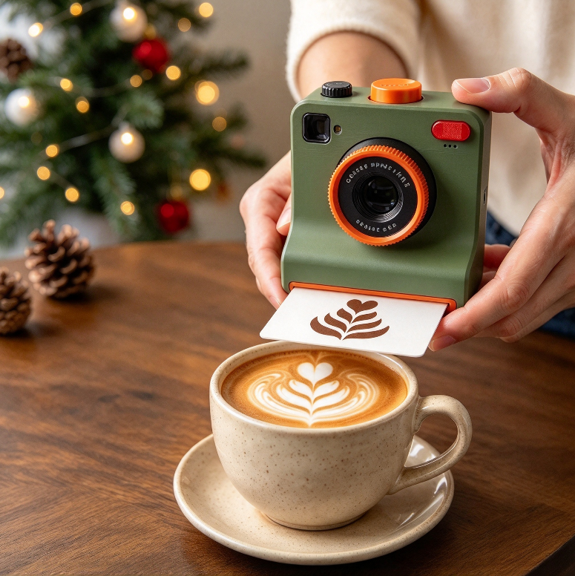 3D Printed Latte Art Camera, Manual Coffee Powder Printer with Multiple Stencil Cards, Creative Coffee Art Gift for Home Kitchen Office Cafe Use