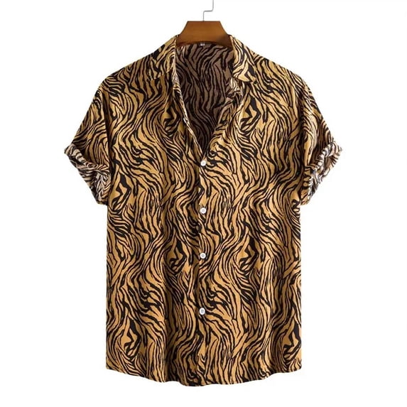 3D Printed Leopard Print Shirt for Men's Casual and Fashionable Summer Short Sleeved Personalized Lapel Button Top Beach Shirt