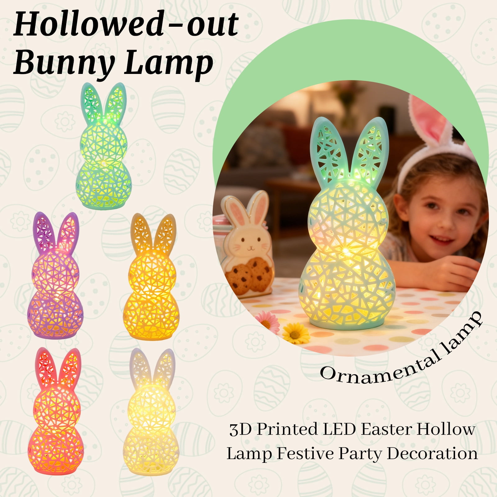 3D Printed Lighted Easter Bunny Lamp Hollow Out Rabbit Figurine with ...