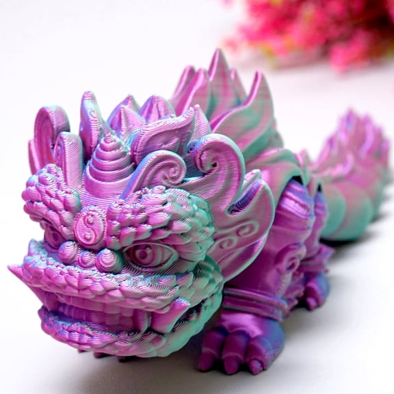 3D Printed Lion Dance,Flexible Joint Animal lacertid Figurines,Realistic Eyes, Home Office Decor,Fidget Toy for Adults Teens Boy Festival Gifts